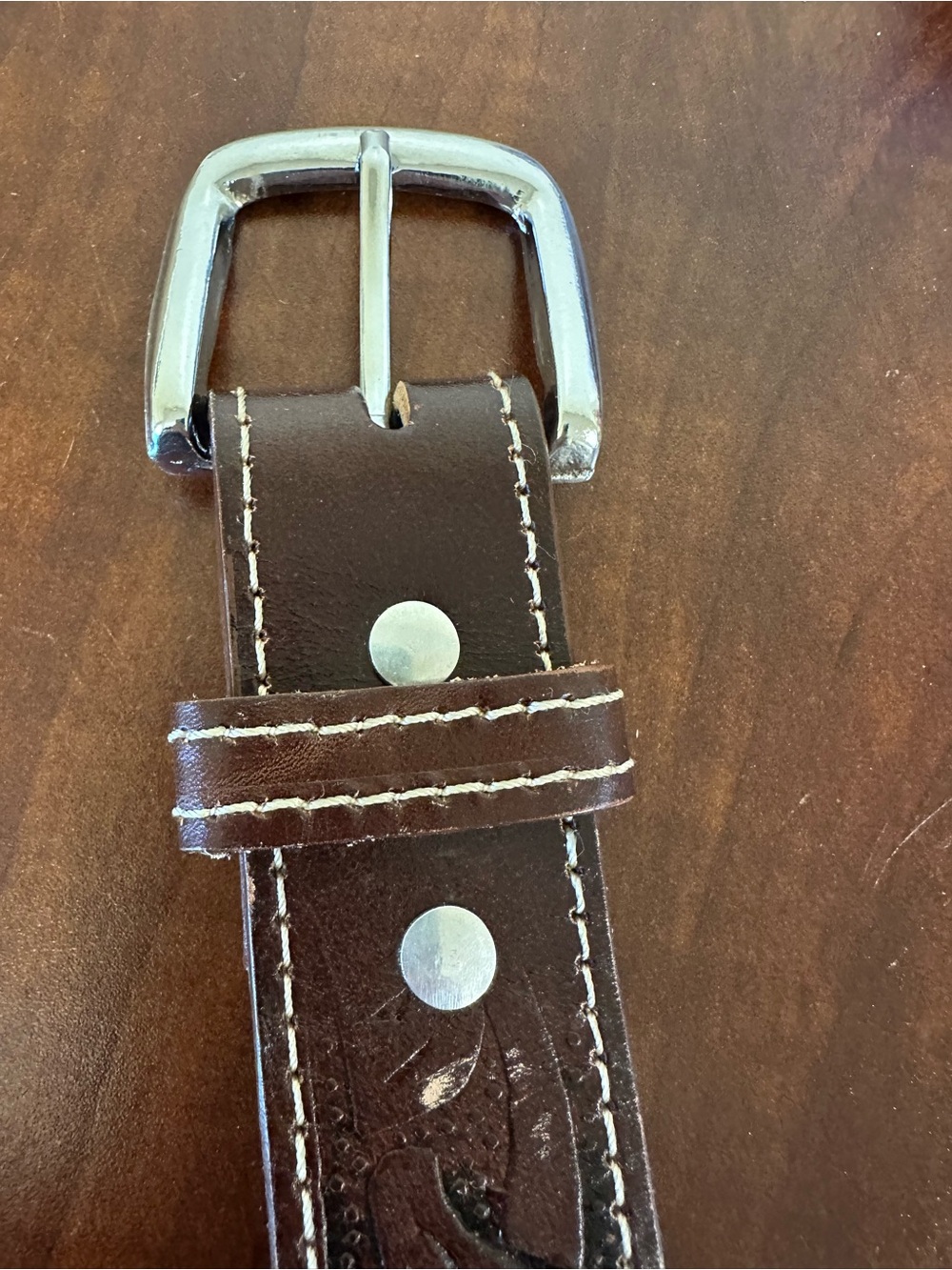 Western Style Cowhide Leather Belt - Picture 5 of 9